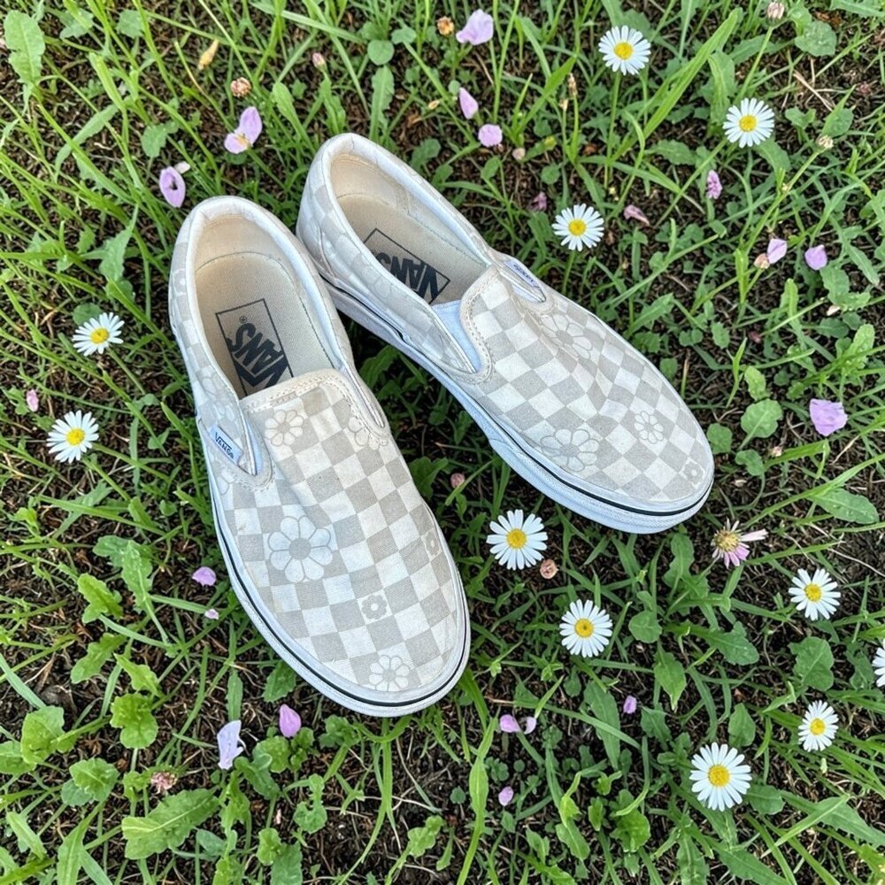 Vans Classic Floral Checkerboard Slip On Casual Shoes Size 6.5 W